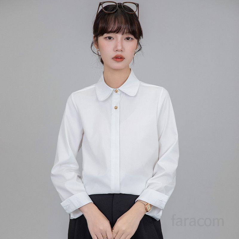 여성 흰색 긴팔 셔츠 구김없는 링클프리 면접 정장용 고급스러운 스타일 데일리 전문가 작업복용 편안한 착용감 초봄 패션 아이템 - 상품 이미지