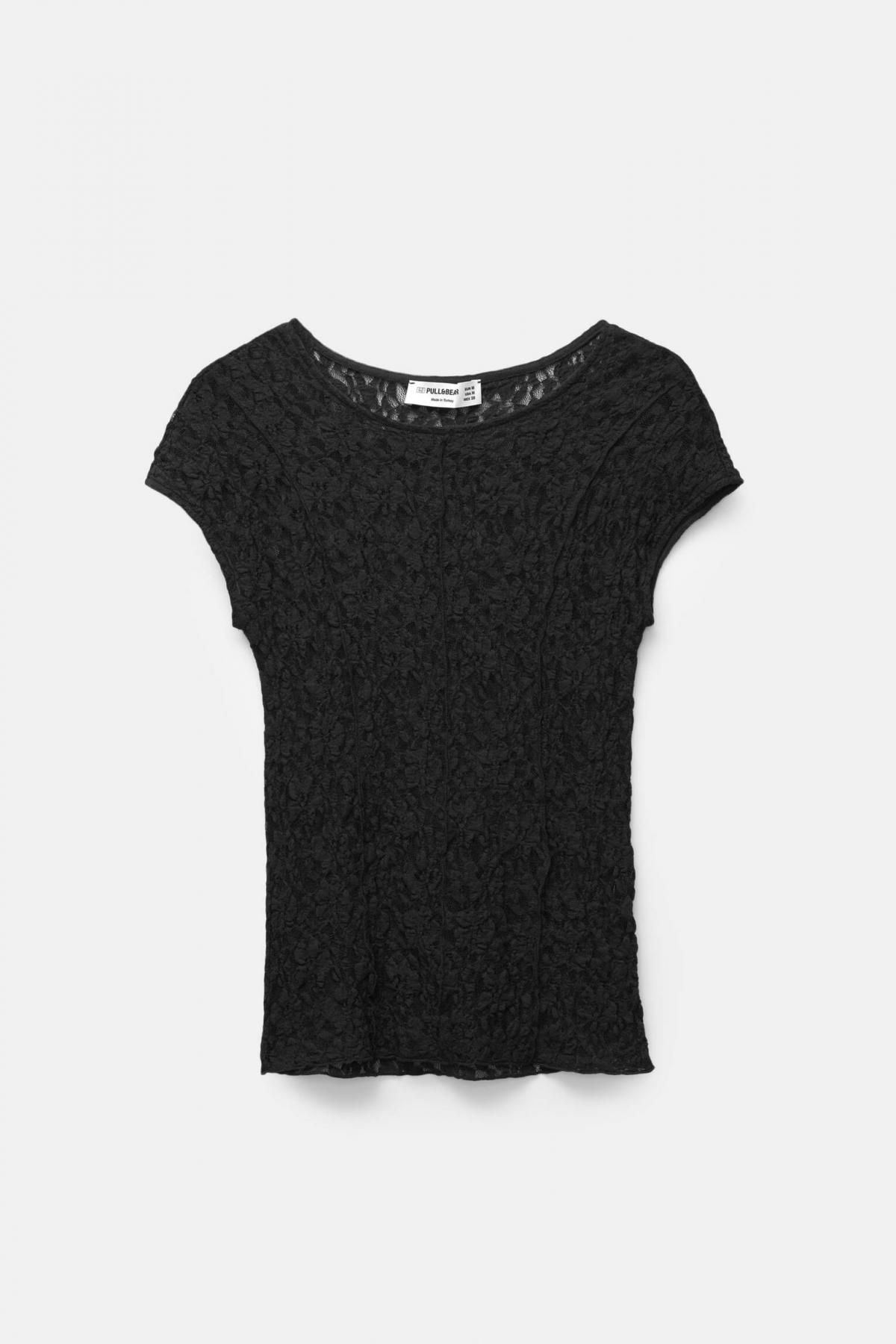 풀앤베어 레이스 라운드넥 시스루 탑 7152/364 BLACK - 상품 이미지
