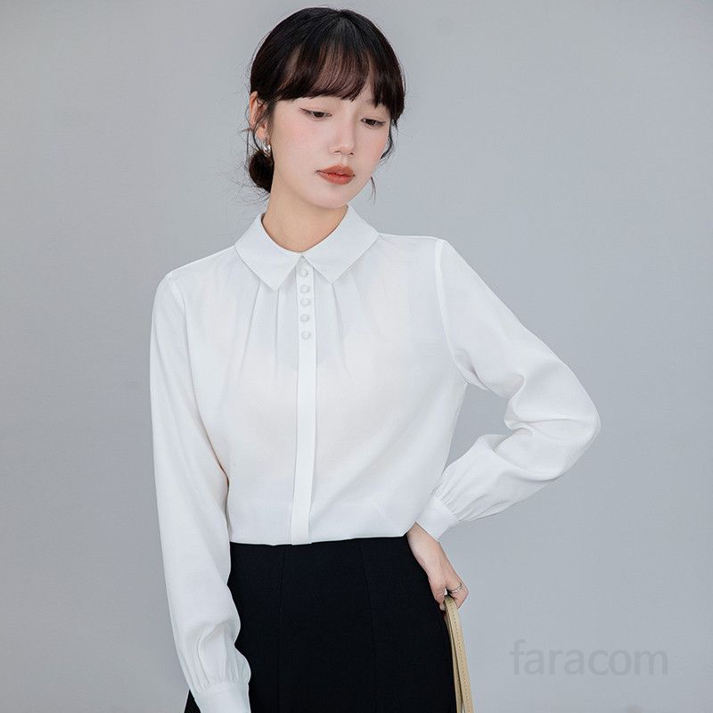여성 쉬폰 셔츠 긴팔 봄 가을 데일리 화이트 블라우스 여유로운 핏의 캐주얼 스타일 다용도 상의 시스루 느낌 - 상세 이미지 4