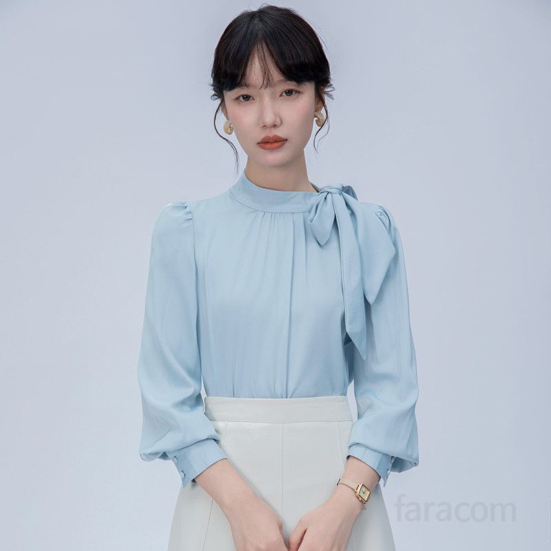 리본 블라우스 여성 여름 화이트 새틴 셔츠 출퇴근 면접용 시원한 착용감 데일리 이너 스타일링 쉬폰 소재 - 상세 이미지 2