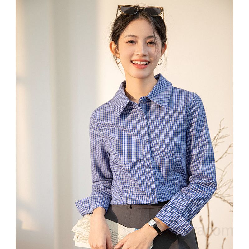 스트라이프 여성 셔츠 루즈핏 긴팔 폴로 칼라 여름 블라우스 구김없는 경량 여성셔츠 데일리 캐주얼 스타일링 편안한 착용감 - 상세 이미지 5