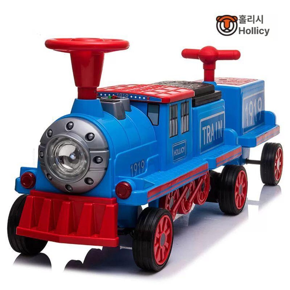 대형 실착 전동기차 기차놀이 장난감 파랑 검정 쌍구동+1칸 12V 7Ah 쌍구동
