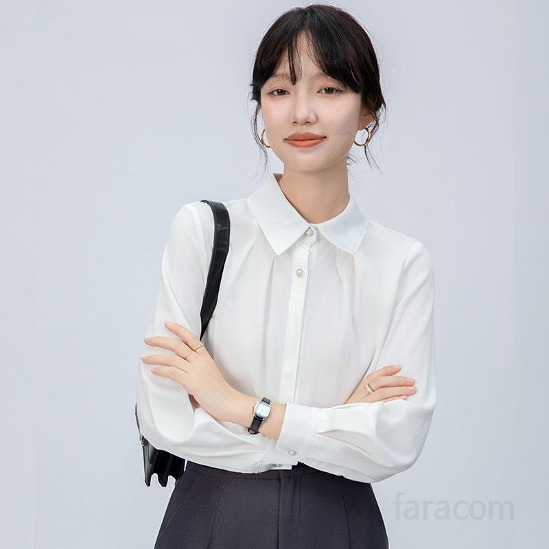 여성 화이트 긴팔 셔츠블라우스 봄 가을 데일리 오피스룩 인터뷰용 루즈핏 정장 스타일 편안한 착용감 고급스러운 디자인 - 상세 이미지 3