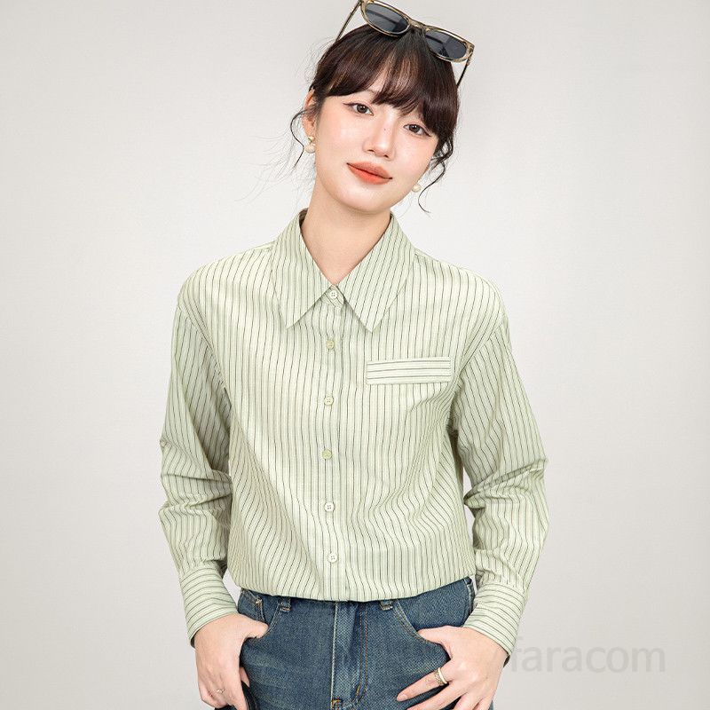 스트라이프 여성셔츠 가을용 세련된 디자인의 긴팔 셔츠 여유로운 핏 데일리룩 이너탑 활용 가능 여성셔츠자켓 구김없는 편안한 착용감 - 상세 이미지 2