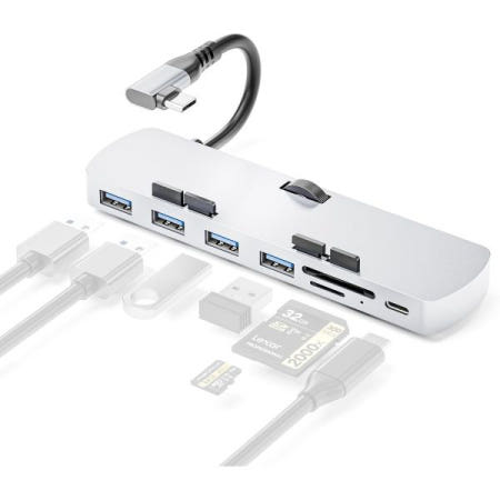 [해외]iMac용 알루미늄 USB C 클램프 허브, 타입-C 데이터 포트가 있는 7-in-1 어댑터, USB-A 3.0 데이터, SD 및 마이크로 카드 리더기, 2017/2019/