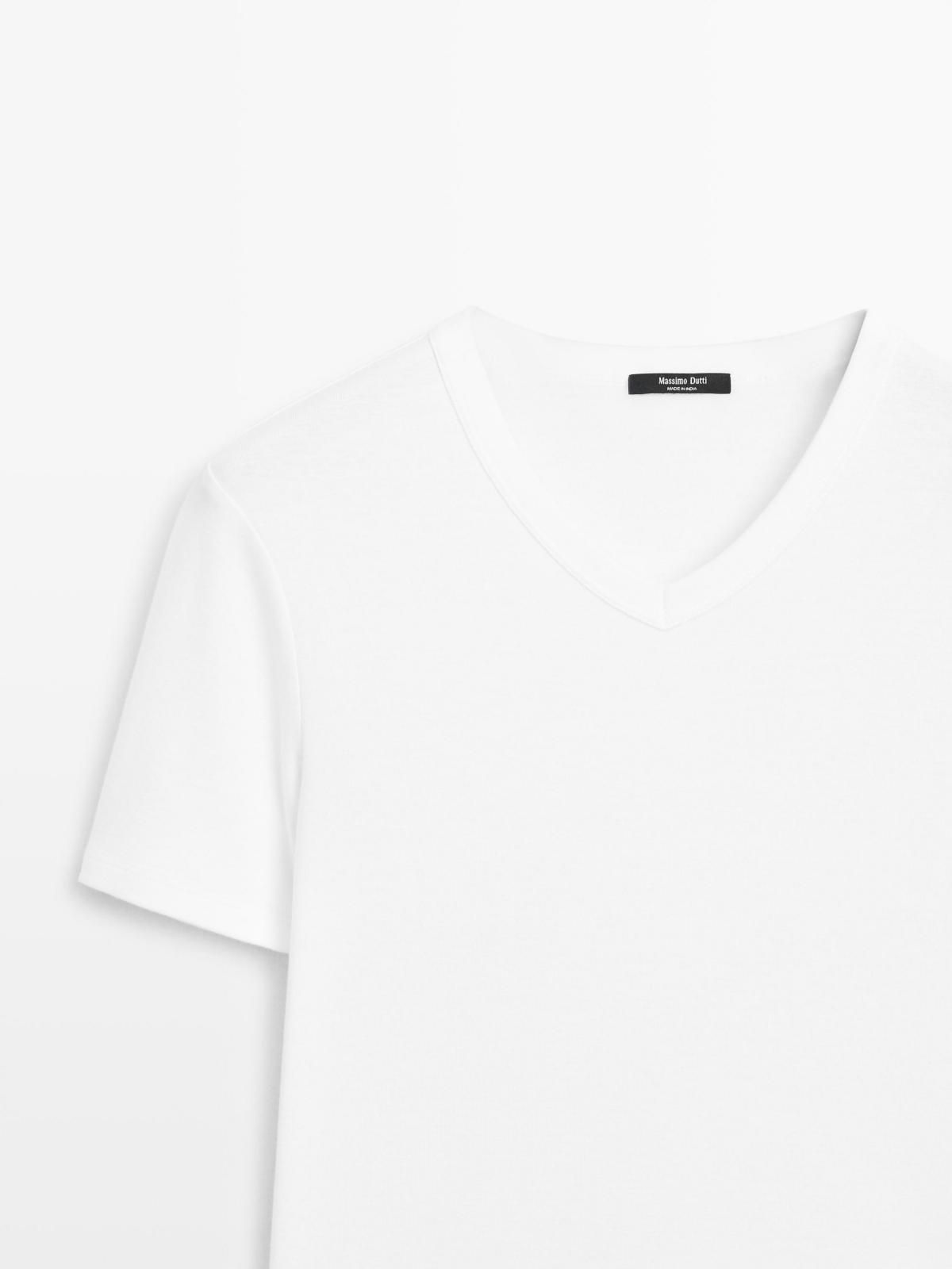 마시모두띠 미니멀 브이넥 100 코튼 반팔 티셔츠 6822/810 CREAM - 상세 이미지 2