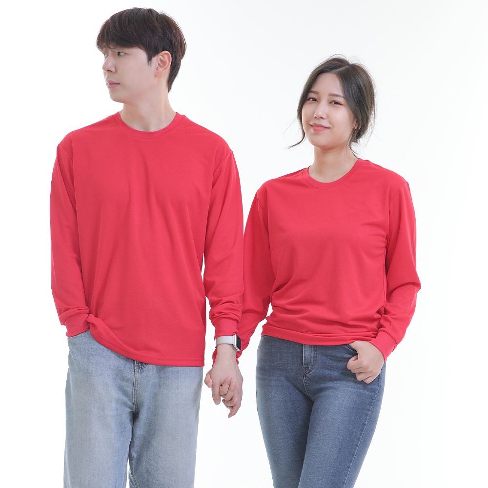 (8color)쿨론홍색라운드 긴팔티셔츠 식당 업소 가게티제작 유니폼셔츠 홀서빙복 - 상세 이미지 3