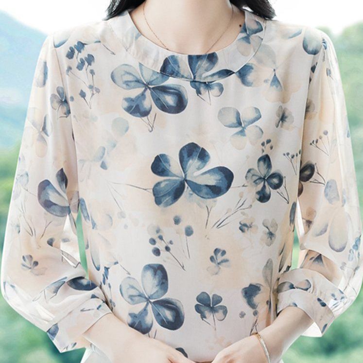 프린트 쉬폰 블라우스 세련된 예쁜 오피스 꽃무늬 - 상품 이미지