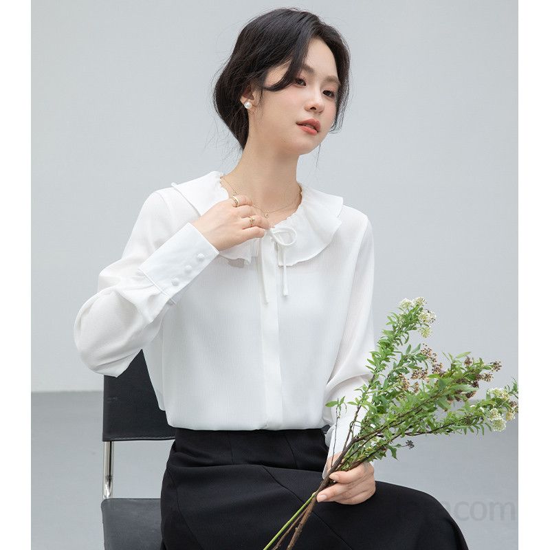 여성 러플 블라우스 봄 여름 라운드넥 셔츠 독특한 디자인의 데일리룩 통근용 캐주얼 스타일 시원하고 편안한 착용감 - 상세 이미지 2