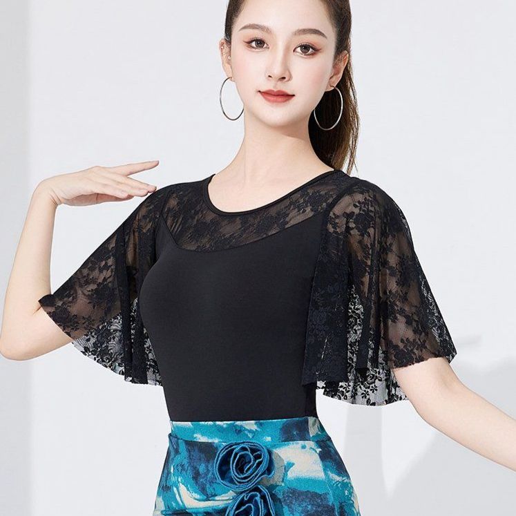 현대 댄스 여성 라틴 레이스 연습 사교 벨리 의상 상의 - 상품 이미지