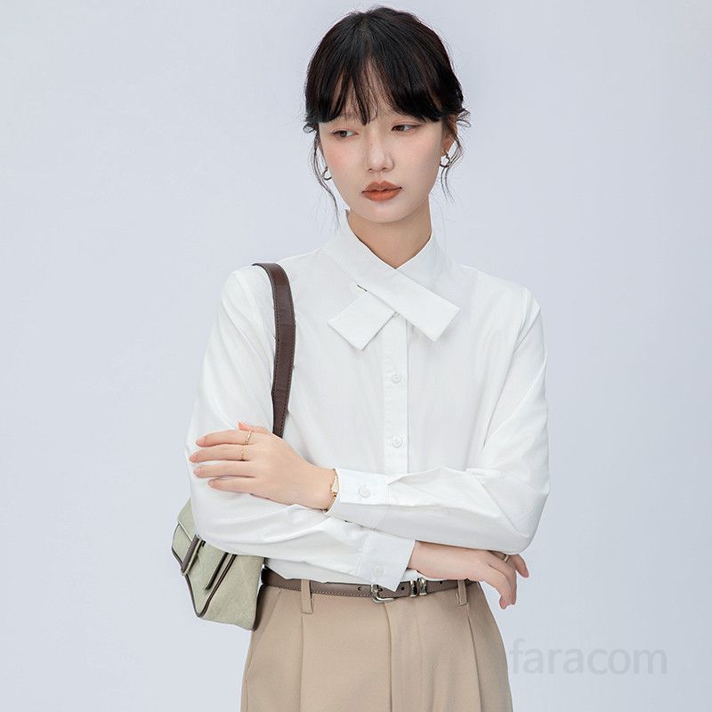 여성 긴팔 화이트 셔츠 구김없는 링클프리 오피스룩 정장 출퇴근용 인터뷰 스타일 깔끔한 데일리 블라우스 - 상세 이미지 2