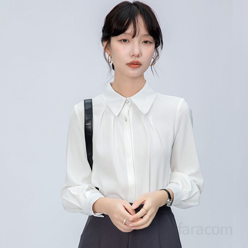 여성 화이트 긴팔 셔츠블라우스 봄 가을 데일리 오피스룩 인터뷰용 루즈핏 정장 스타일 편안한 착용감 고급스러운 디자인 - 상품 이미지
