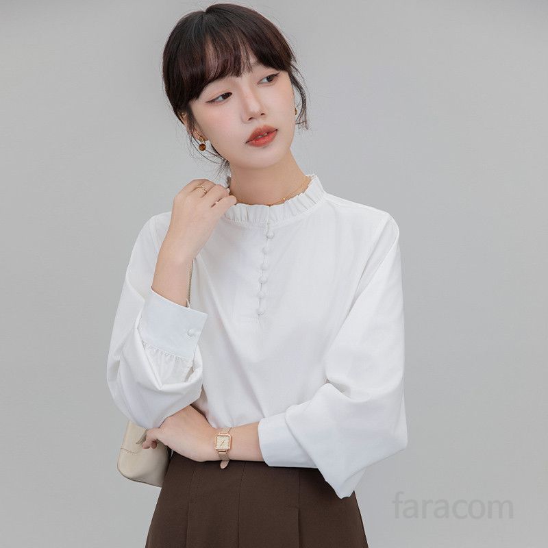 여성 루즈핏 화이트 셔츠 긴팔 출퇴근용 구김없는 편안한 착용감 프랑스 디자인 봄철 데일리 상의 스타일리시한 여성의류 - 상세 이미지 4