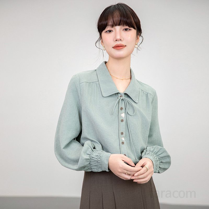 여성용 브러시드 긴팔 셔츠 빈티지 스타일 봄 가을 블라우스 세련된 디자인 데일리 룩 스타일링 쉬운 캐주얼 탑 편안한 착용감 모던한 패션 아이템