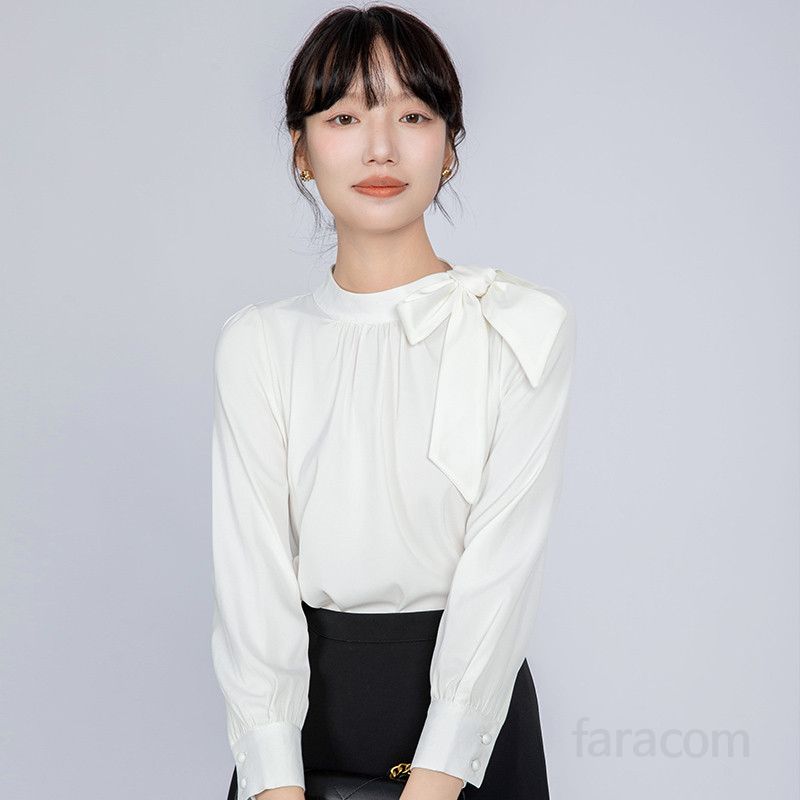 리본 블라우스 여성 여름 화이트 새틴 셔츠 출퇴근 면접용 시원한 착용감 데일리 이너 스타일링 쉬폰 소재 - 상세 이미지 3