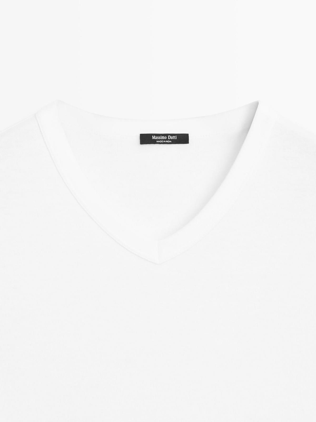 마시모두띠 미니멀 브이넥 100 코튼 반팔 티셔츠 6822/810 CREAM - 상세 이미지 5