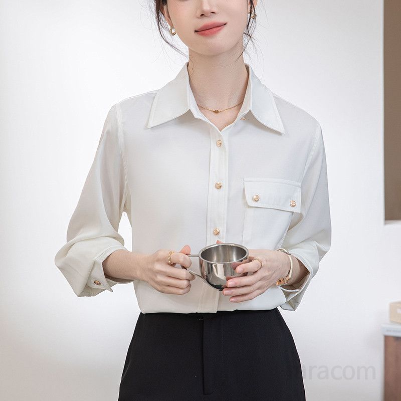 여성 프랑스 셔츠 봄 여름 정장 스타일 고급스러운 인터뷰용 이너 탑 통근용 캐주얼 블라우스 긴팔 우아한 디자인 - 상세 이미지 3