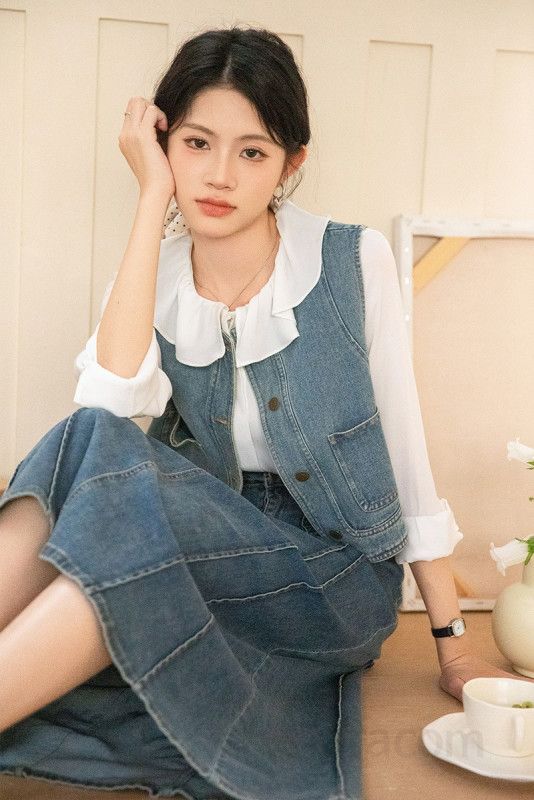 여성 데님 조끼 레이어드 여름 셔츠 스타일 캐주얼 재킷 실용성 높은 데일리룩 가벼운 착용감으로 여행 및 외출에 적합한 트렌디한 디자인 이미지 6