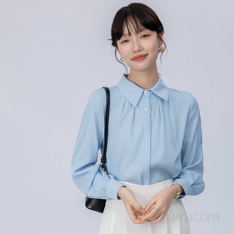 여성 화이트 긴팔 셔츠블라우스 봄 가을 데일리 오피스룩 인터뷰용 루즈핏 정장 스타일 편안한 착용감 고급스러운 디자인 - 상세 이미지 4