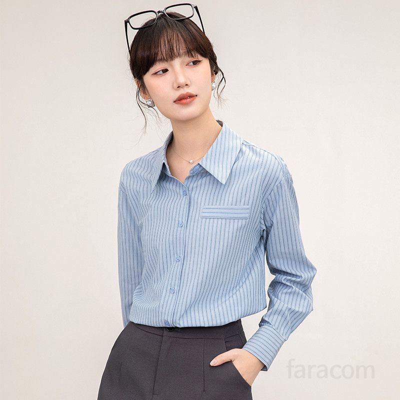 스트라이프 여성셔츠 가을용 세련된 디자인의 긴팔 셔츠 여유로운 핏 데일리룩 이너탑 활용 가능 여성셔츠자켓 구김없는 편안한 착용감 - 상세 이미지 4