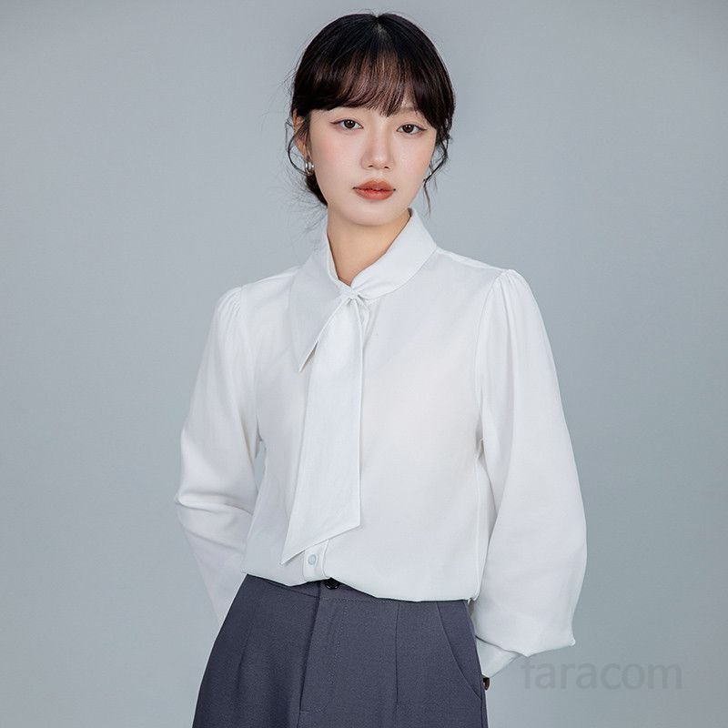 여성 비대칭 칼라 셔츠 긴팔 봄 가을 데일리 출퇴근용 루즈핏 블라우스 스타일리시한 심플 디자인 다양한 코디 활용 가능 편안한 착용감 - 상세 이미지 3
