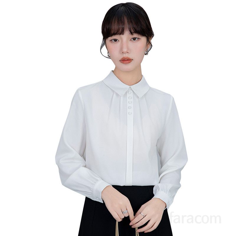 여성 쉬폰 셔츠 긴팔 봄 가을 데일리 화이트 블라우스 여유로운 핏의 캐주얼 스타일 다용도 상의 시스루 느낌 - 상세 이미지 5
