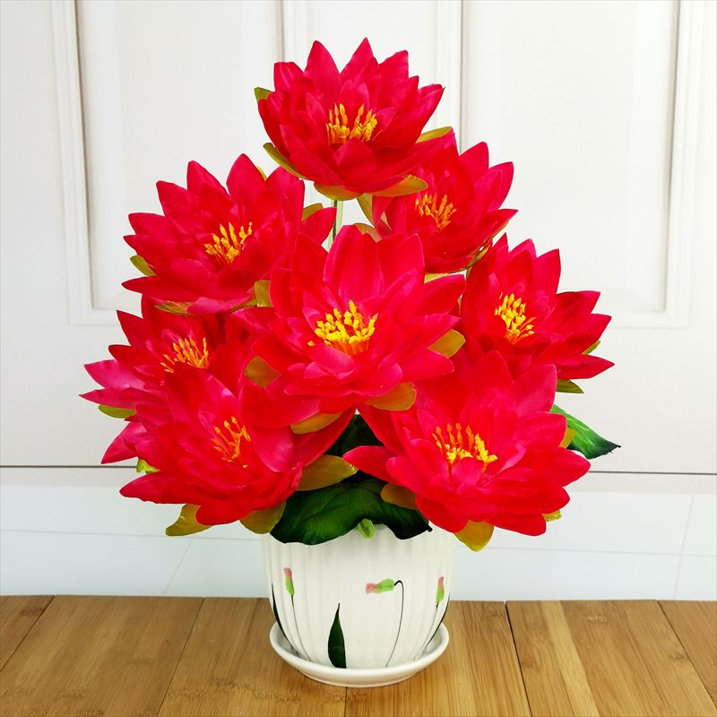 연꽃 조화 화분 불당 신당꽃 법당 45cm 수련 신당 거실 크리스탈연꽃보라+물방울도자기화분 - 상세 이미지 4