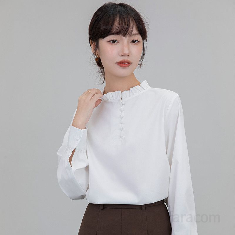 여성 루즈핏 화이트 셔츠 긴팔 출퇴근용 구김없는 편안한 착용감 프랑스 디자인 봄철 데일리 상의 스타일리시한 여성의류 - 상세 이미지 3