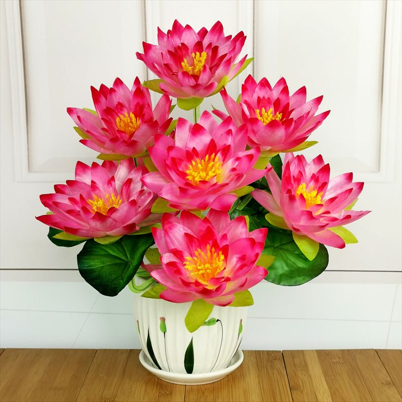 연꽃 조화 화분 불당 신당꽃 법당 45cm 수련 신당 거실 크리스탈연꽃보라+물방울도자기화분 - 상세 이미지 2