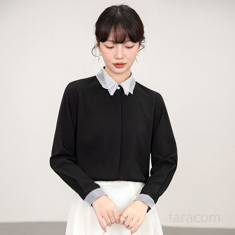 여성 슬림핏 롱슬리브 셔츠 봄 데일리 패션 구김없는 스트라이프 스타일 통근용 모던한 디자인 셔츠 여성의류 - 상세 이미지 2