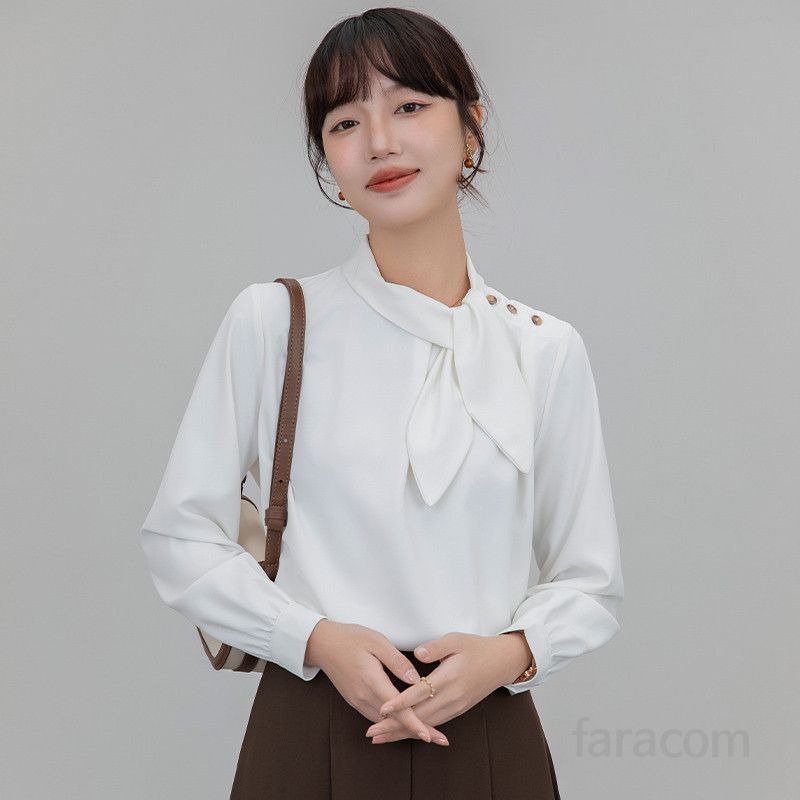 레이스 블라우스 여성 긴팔 루즈핏 봄 가을 데일리 고급스러운 스타일 편안한 착용감 블라우스 쇼핑몰 하객룩 코디너리 시스루 디자인 - 상세 이미지 3