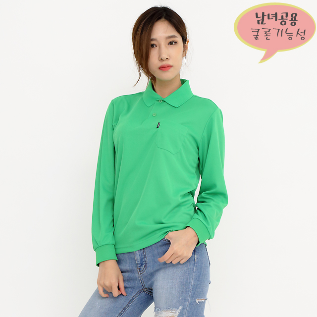 (16color)쿨론기능성그린긴팔티셔츠 식당유니폼 단체티셔츠 가게티로고제작 홀서빙복 - 상품 이미지