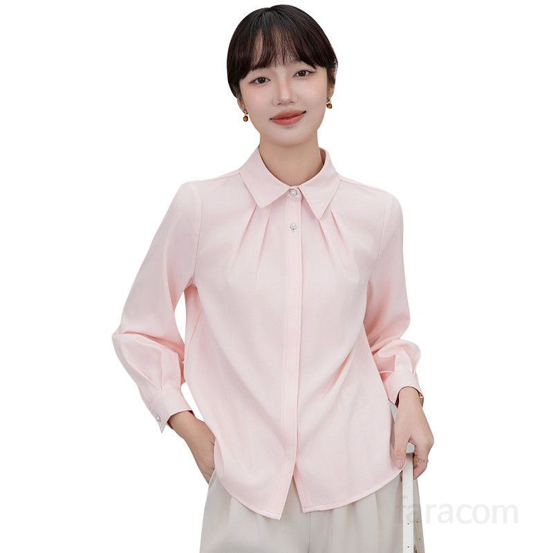 여성 긴팔 핑크 셔츠 봄 가을 데일리 정장 스타일 통근 인터뷰용 상의 편안한 착용감 전문적 디자인 모던한 매력적인 룩 - 상세 이미지 5