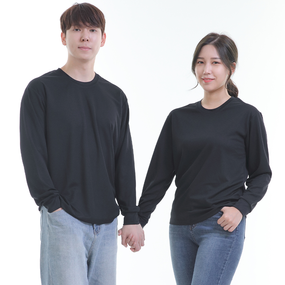 (8color)쿨론검정라운드 긴팔티셔츠 식당 업소 가게티제작 유니폼셔츠 홀서빙복 - 상품 이미지