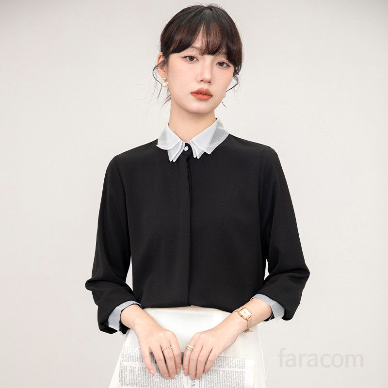 여성 슬림핏 롱슬리브 셔츠 봄 데일리 패션 구김없는 스트라이프 스타일 통근용 모던한 디자인 셔츠 여성의류 - 상세 이미지 3