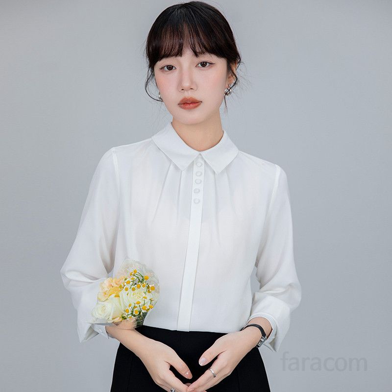 여성 쉬폰 셔츠 긴팔 봄 가을 데일리 화이트 블라우스 여유로운 핏의 캐주얼 스타일 다용도 상의 시스루 느낌 - 상품 이미지