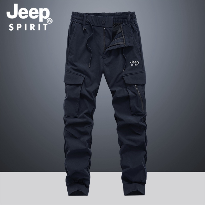 JEEP SPIRIT 남성 루즈 스트레이트 카고바지 봄 가을 야외용 다중 포켓 조거팬츠 - 상세 이미지 3