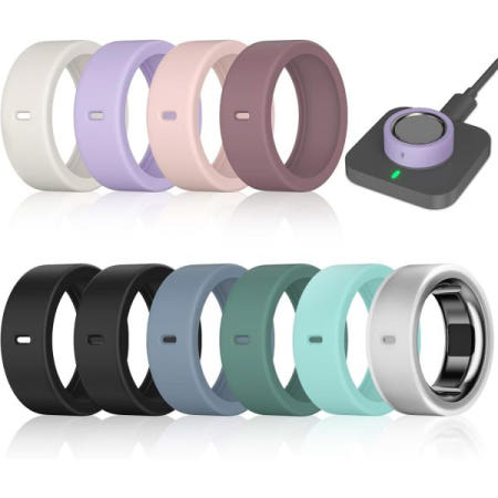 [해외]10팩 링 커버: Oura 4세대/Oura 3세대/Oura 3세대 호라이즌, 커버 착용 시 스포츠 충전, 남성 헬스장용 긁힘 방지 탄력 실리콘 프로텍터