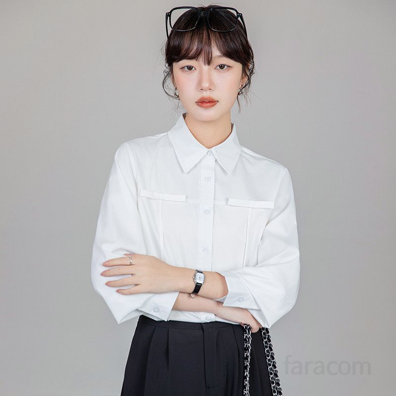 리본 플리츠 긴팔 셔츠 여성 가을용 루즈핏 블라우스 코디 쉬운 데일리 스타일 여성 의류 모던한 디자인 - 상세 이미지 5