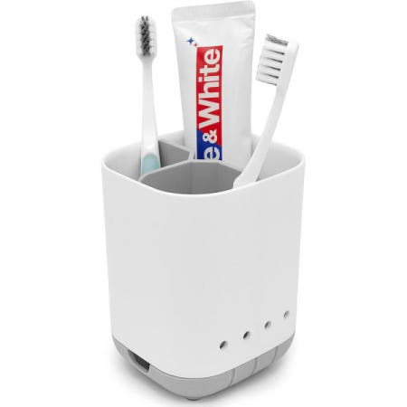 [해외]욕실용 칫솔 홀더, 플라스틱 탈착식으로 청소가 용이한 다기능 보관함, 미끄럼 방지 전동 및 치약 정리함 캐디 3 슬롯, 욕실 세면대용 캐디, 조리대(회색)