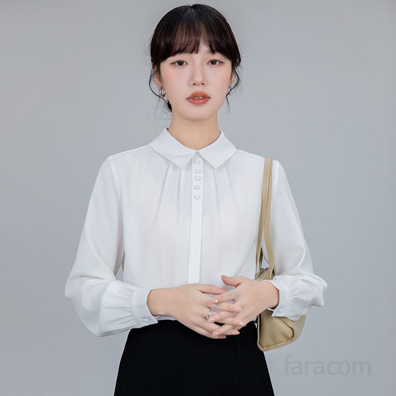 여성 쉬폰 셔츠 긴팔 봄 가을 데일리 화이트 블라우스 여유로운 핏의 캐주얼 스타일 다용도 상의 시스루 느낌 - 상세 이미지 2