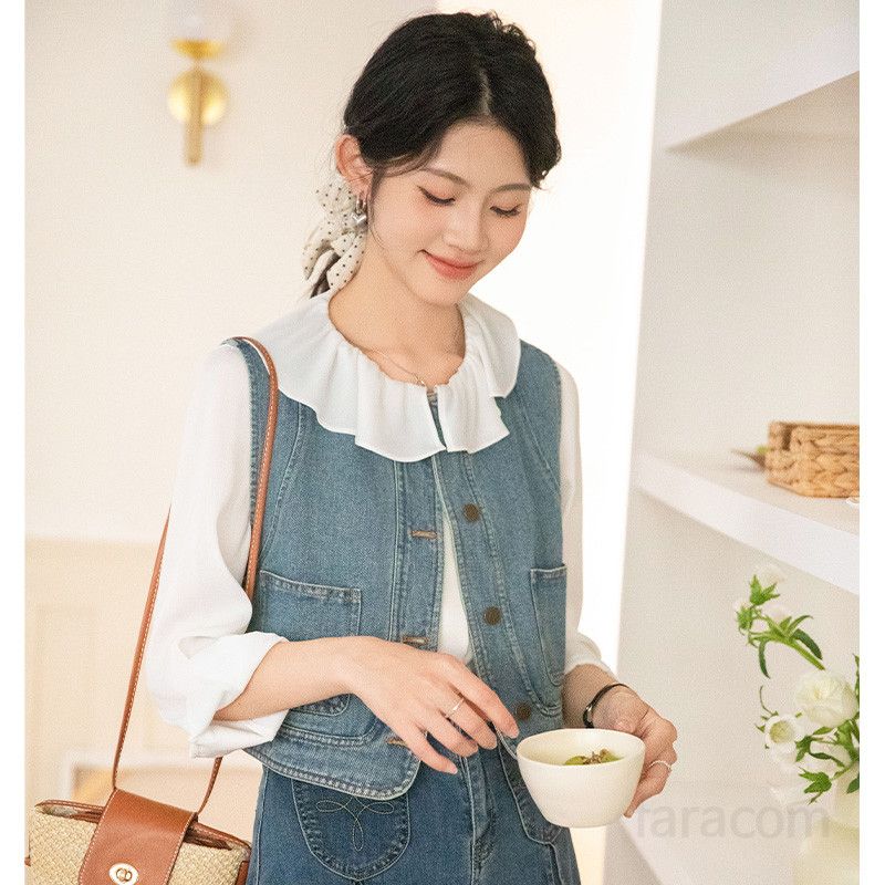여성 데님 조끼 레이어드 여름 셔츠 스타일 캐주얼 재킷 실용성 높은 데일리룩 가벼운 착용감으로 여행 및 외출에 적합한 트렌디한 디자인 - 상세 이미지 5