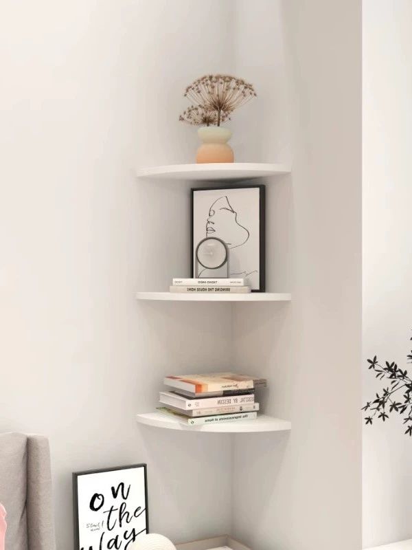 삼각코너선반 원목코너선반 벽걸이 화장실 코너선반 화이트 1층 1세트 15x15cm - 상품 이미지