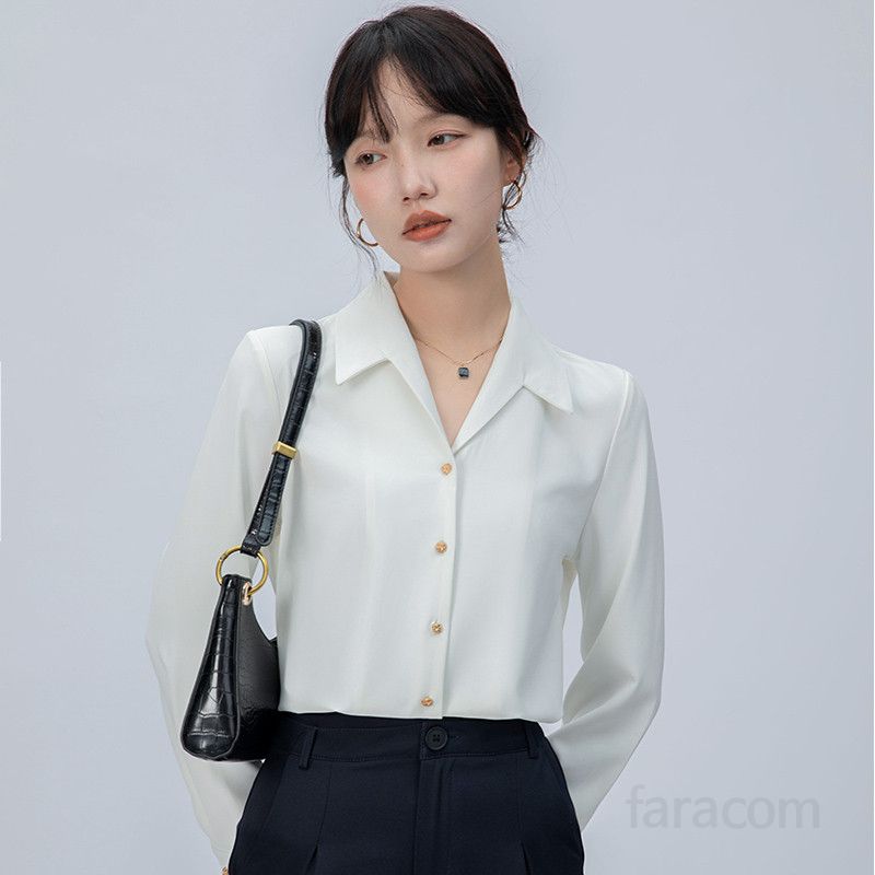 화이트 셔츠 여성용 긴팔 출퇴근 면접용 데일리 스타일 봄 가을 코디 쉬운 깔끔한 디자인 실용적인 스트레이트 숄더 편안한 착용감 - 상세 이미지 2
