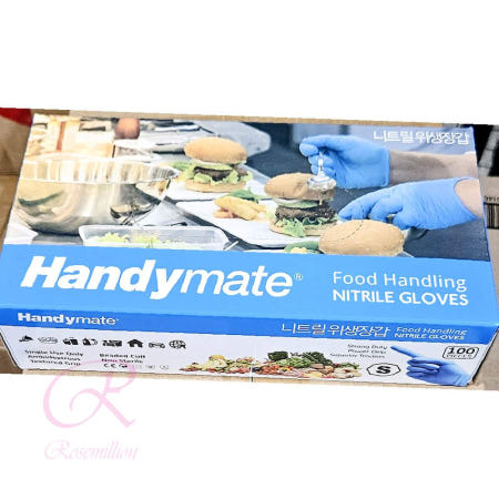 로즈밀 니트릴장갑 핸디메이트 블루 S 100매 x10p 염색 주방