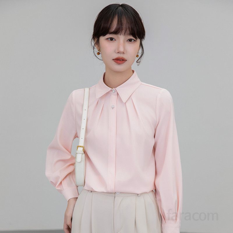 여성 긴팔 핑크 셔츠 봄 가을 데일리 정장 스타일 통근 인터뷰용 상의 편안한 착용감 전문적 디자인 모던한 매력적인 룩 - 상세 이미지 4