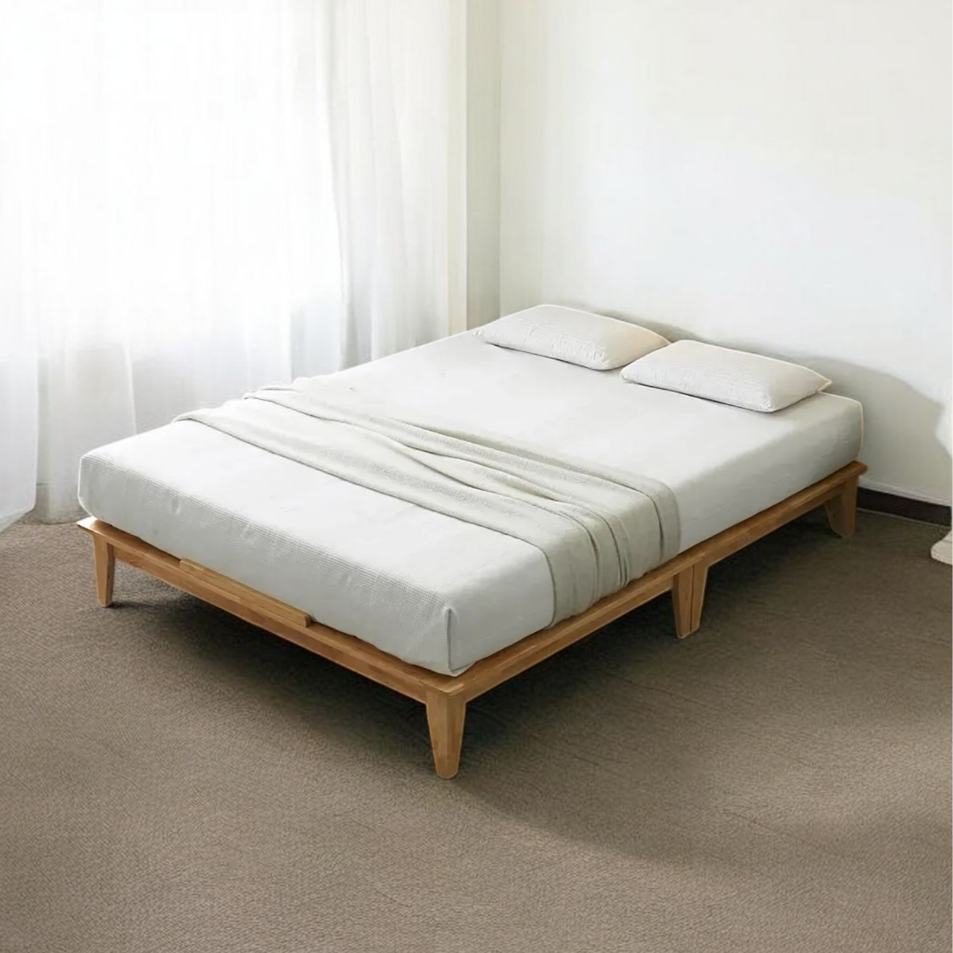 평상형 무헤드 고무나무 원목침대프레임 침대깔판 슈퍼싱글