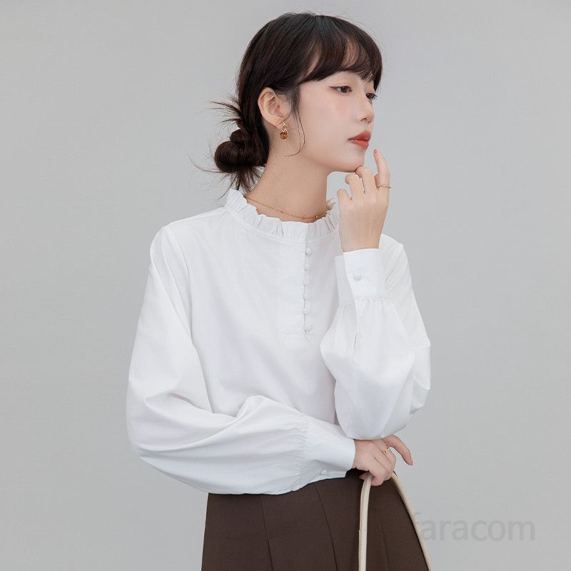 여성 루즈핏 화이트 셔츠 긴팔 출퇴근용 구김없는 편안한 착용감 프랑스 디자인 봄철 데일리 상의 스타일리시한 여성의류 - 상세 이미지 2