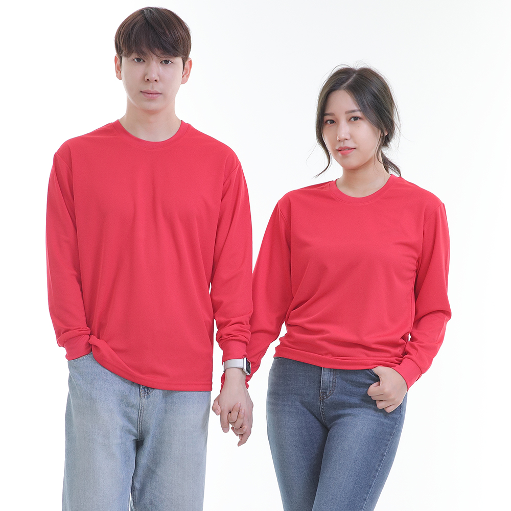 (8color)쿨론홍색라운드 긴팔티셔츠 식당 업소 가게티제작 유니폼셔츠 홀서빙복 - 상품 이미지