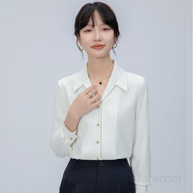 화이트 셔츠 여성용 긴팔 출퇴근 면접용 데일리 스타일 봄 가을 코디 쉬운 깔끔한 디자인 실용적인 스트레이트 숄더 편안한 착용감 - 상세 이미지 3
